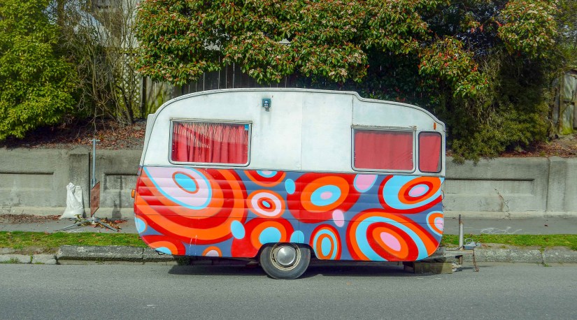 Colourful caravan on the roadside_