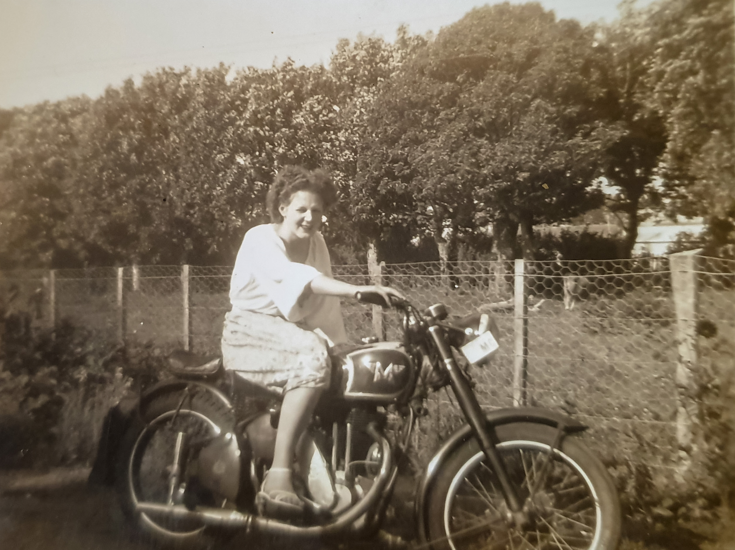 Les's Mum on her Dad's motorbike